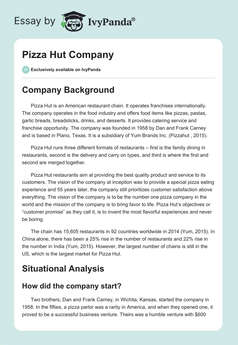 Pizza Hut Company. Page 1