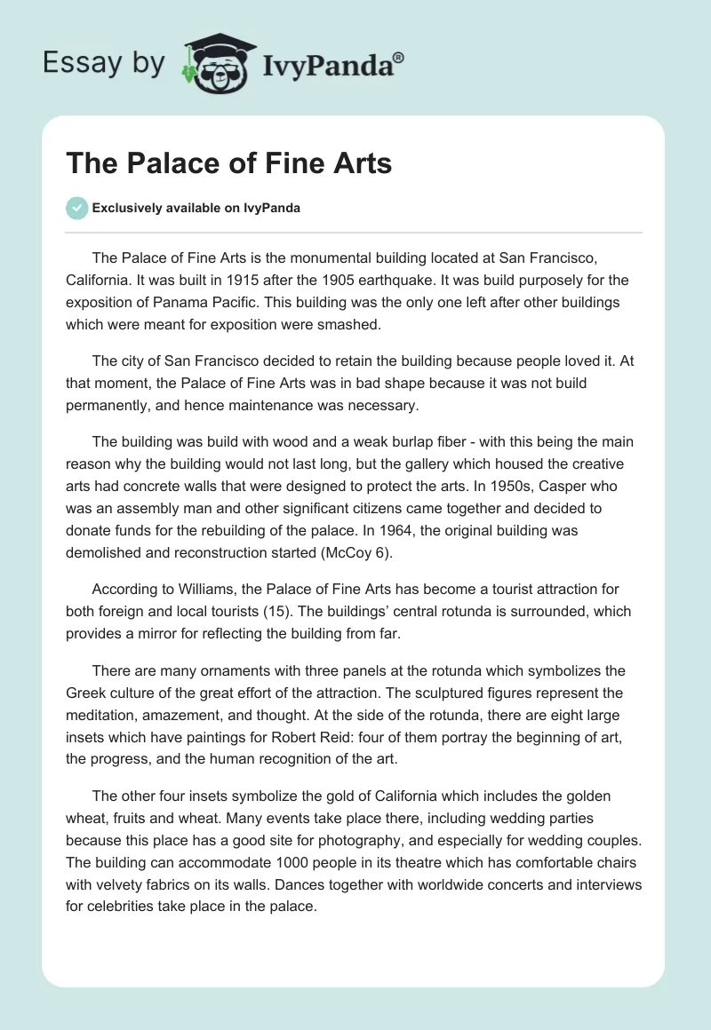 The Palace of Fine Arts. Page 1