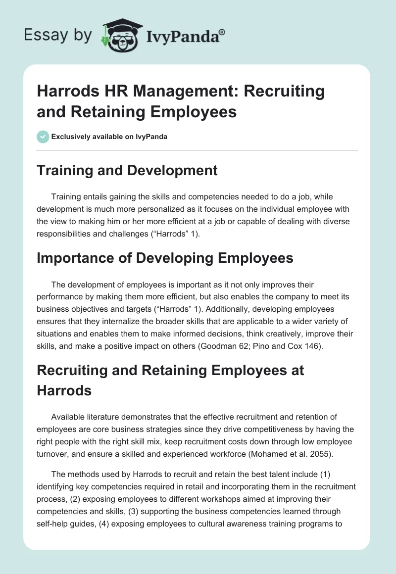 Harrods HR Management: Recruiting and Retaining Employees. Page 1