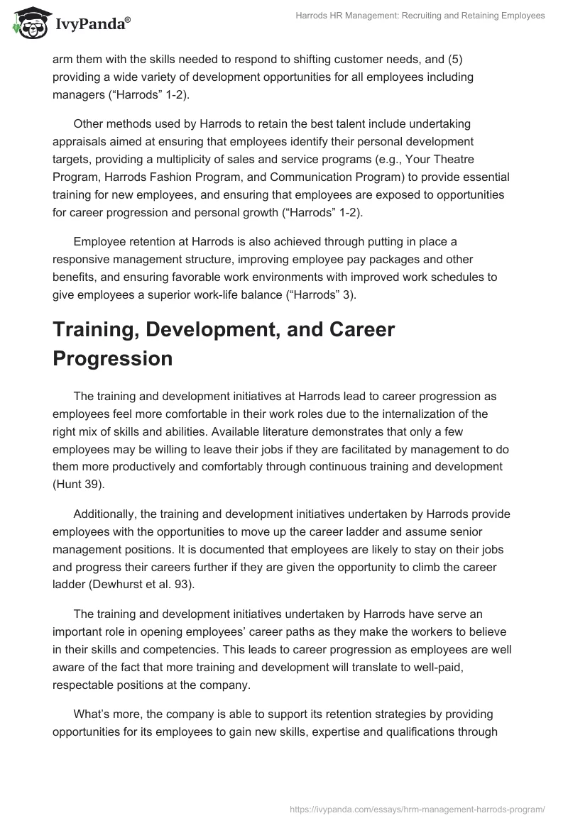 Harrods HR Management: Recruiting and Retaining Employees. Page 2