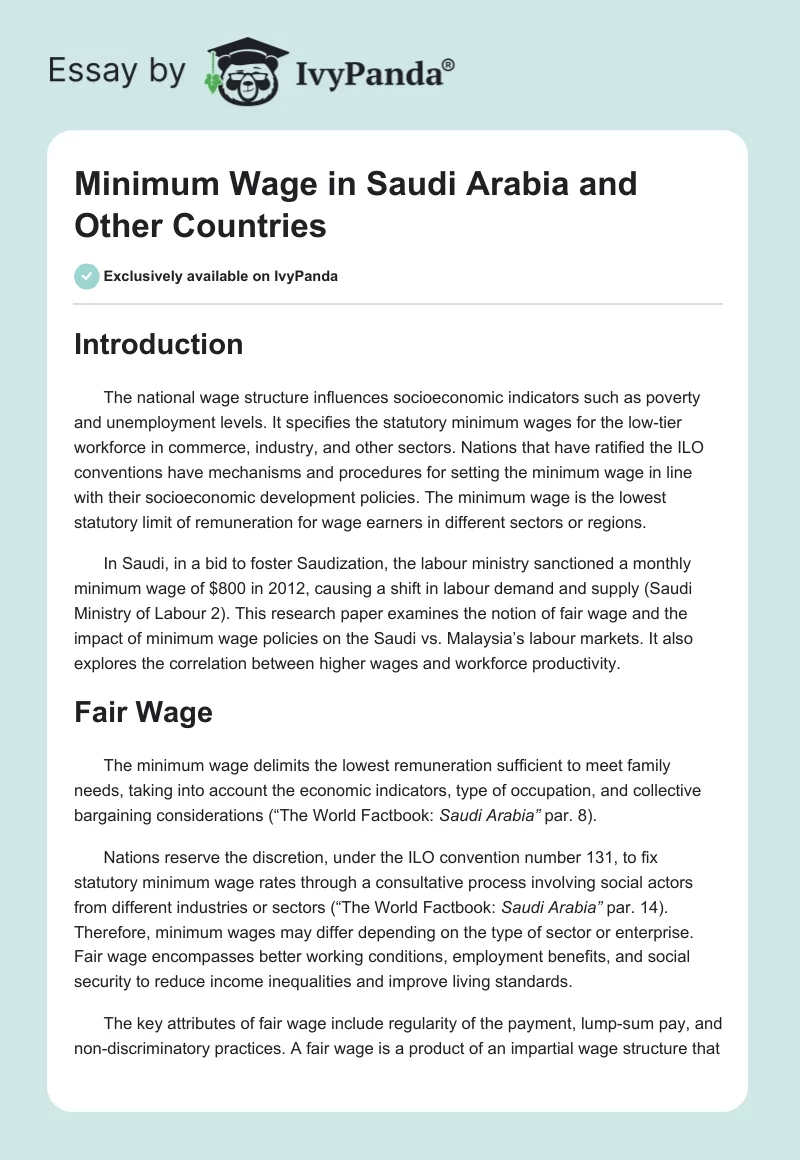 Minimum Wage in Saudi Arabia and Other Countries. Page 1