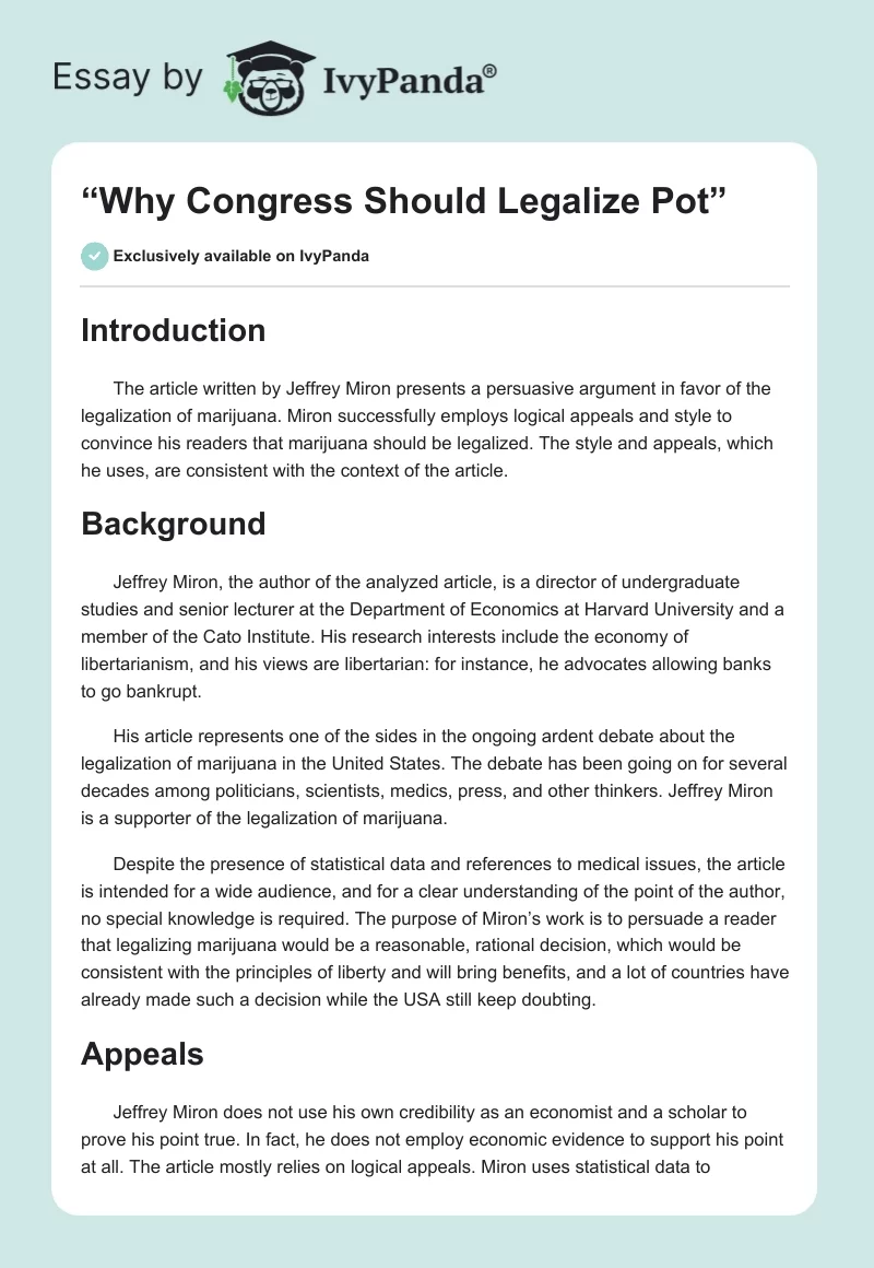 “Why Congress Should Legalize Pot”. Page 1