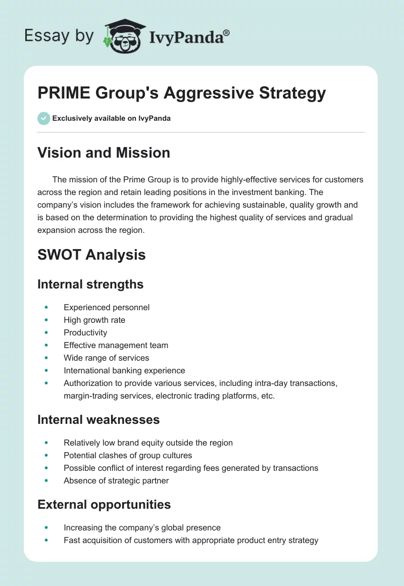 PRIME Group's Aggressive Strategy. Page 1