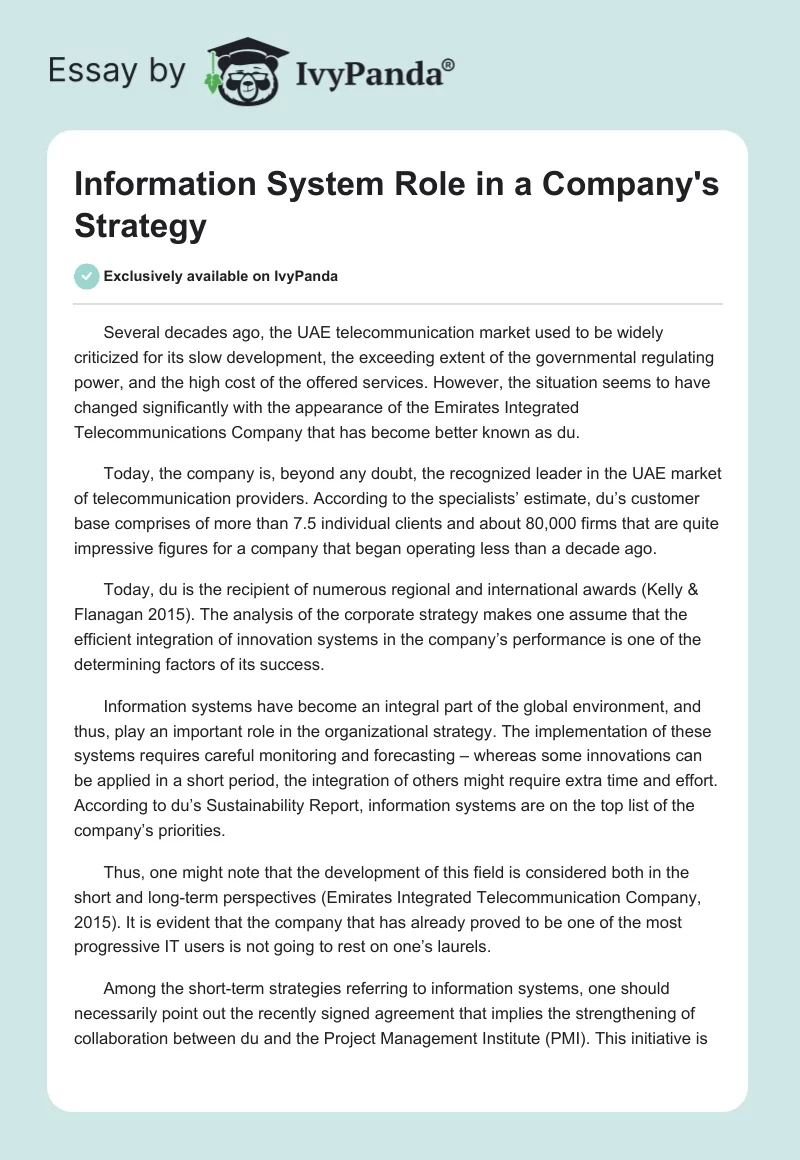 Information System Role in a Company's Strategy. Page 1