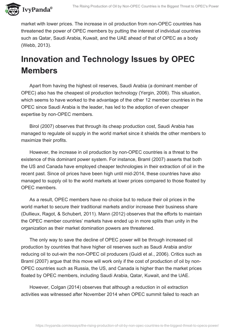 The Rising Production of Oil by Non-OPEC Countries is the Biggest Threat to OPEC's Power. Page 3