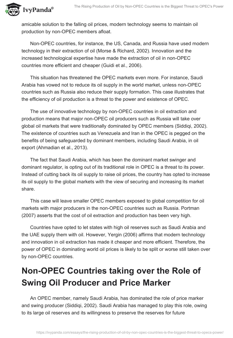 The Rising Production of Oil by Non-OPEC Countries is the Biggest Threat to OPEC's Power. Page 4
