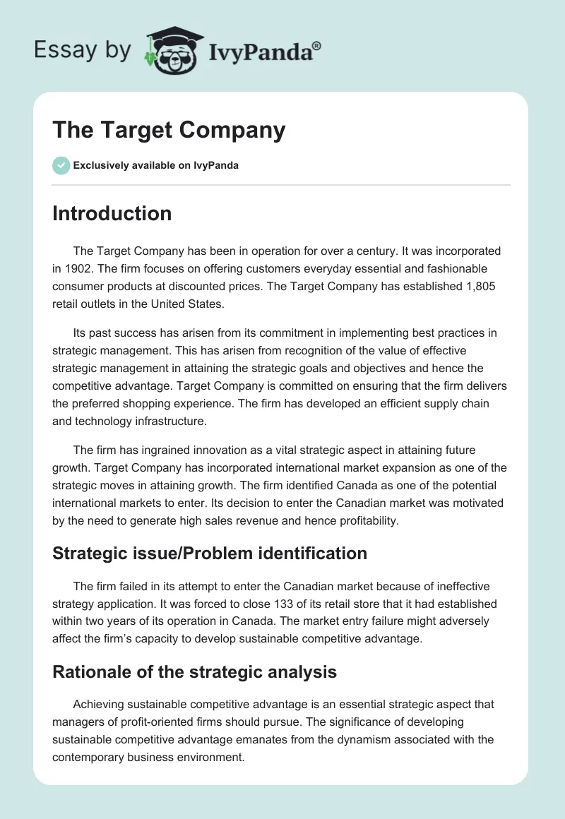 The Target Company. Page 1