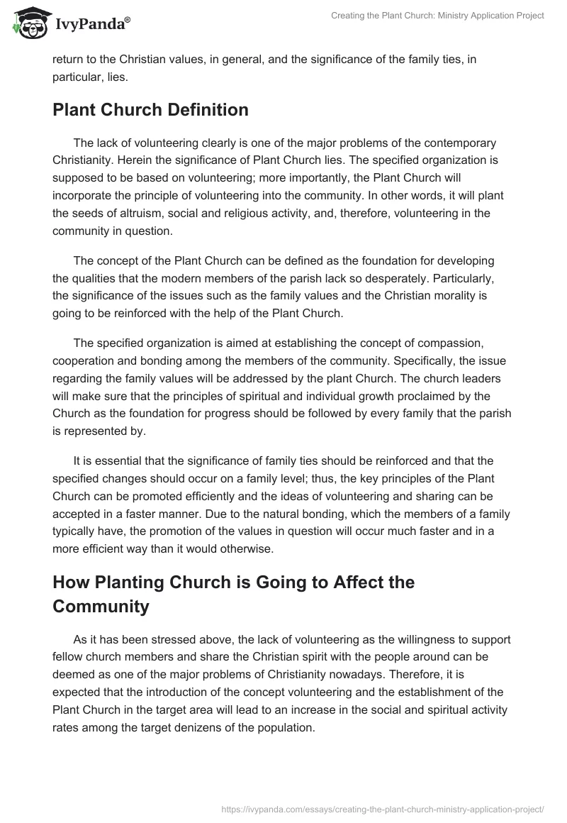 Creating the Plant Church: Ministry Application Project. Page 2