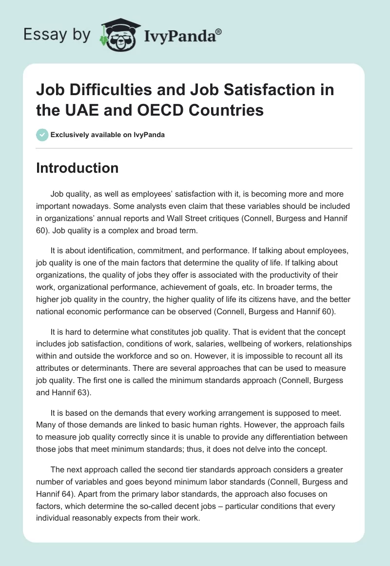 Job Difficulties and Job Satisfaction in the UAE and OECD Countries. Page 1