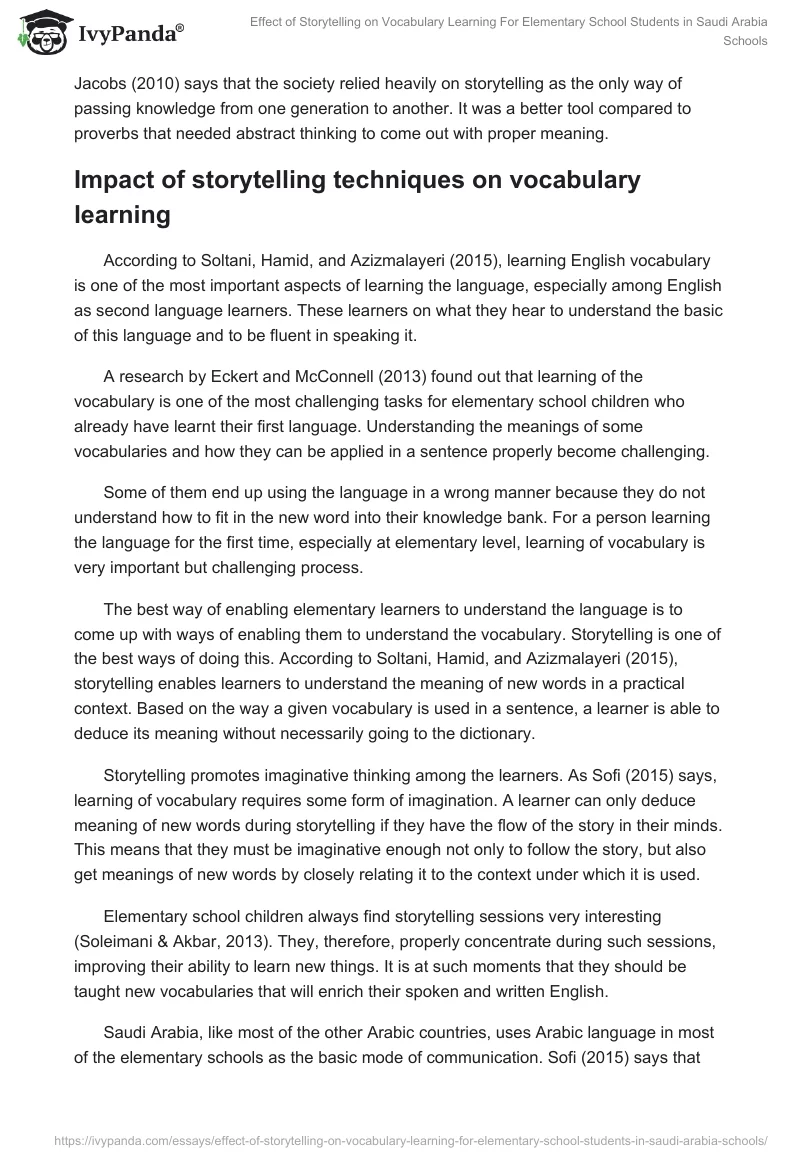 Effect of Storytelling on Vocabulary Learning For Elementary School Students in Saudi Arabia Schools. Page 3