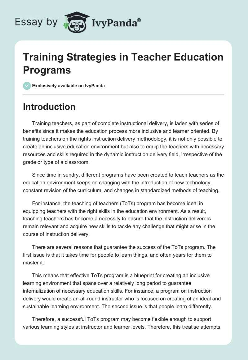 Training Strategies in Teacher Education Programs. Page 1