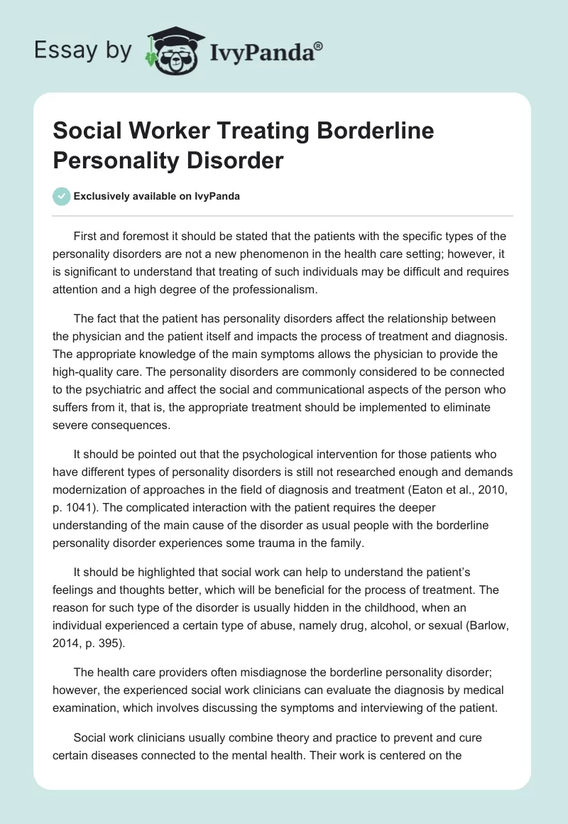 Social Worker Treating Borderline Personality Disorder. Page 1