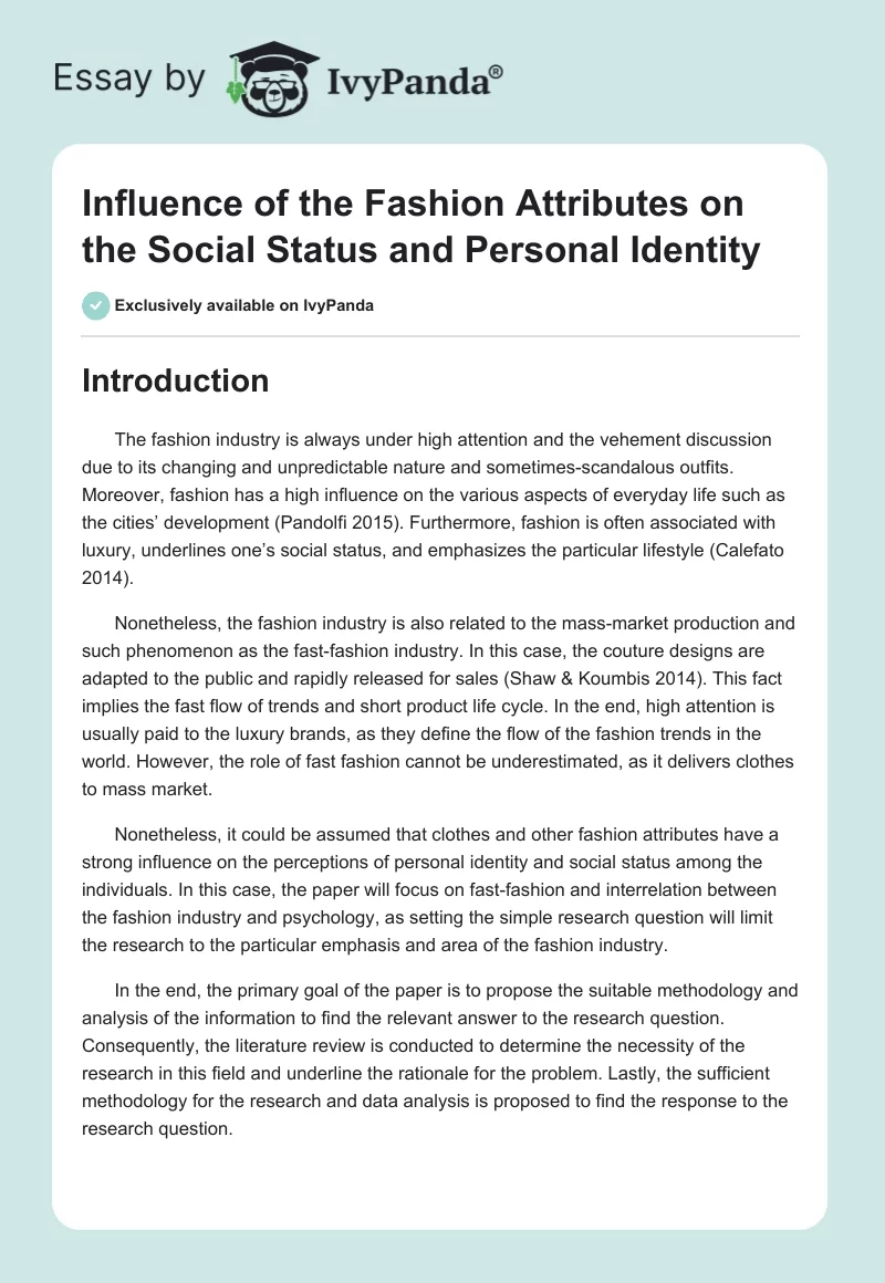 Influence of the Fashion Attributes on the Social Status and Personal Identity. Page 1
