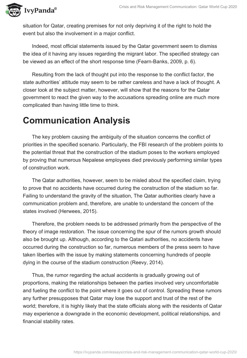 Crisis and Risk Management Communication: Qatar World Cup 2020. Page 2