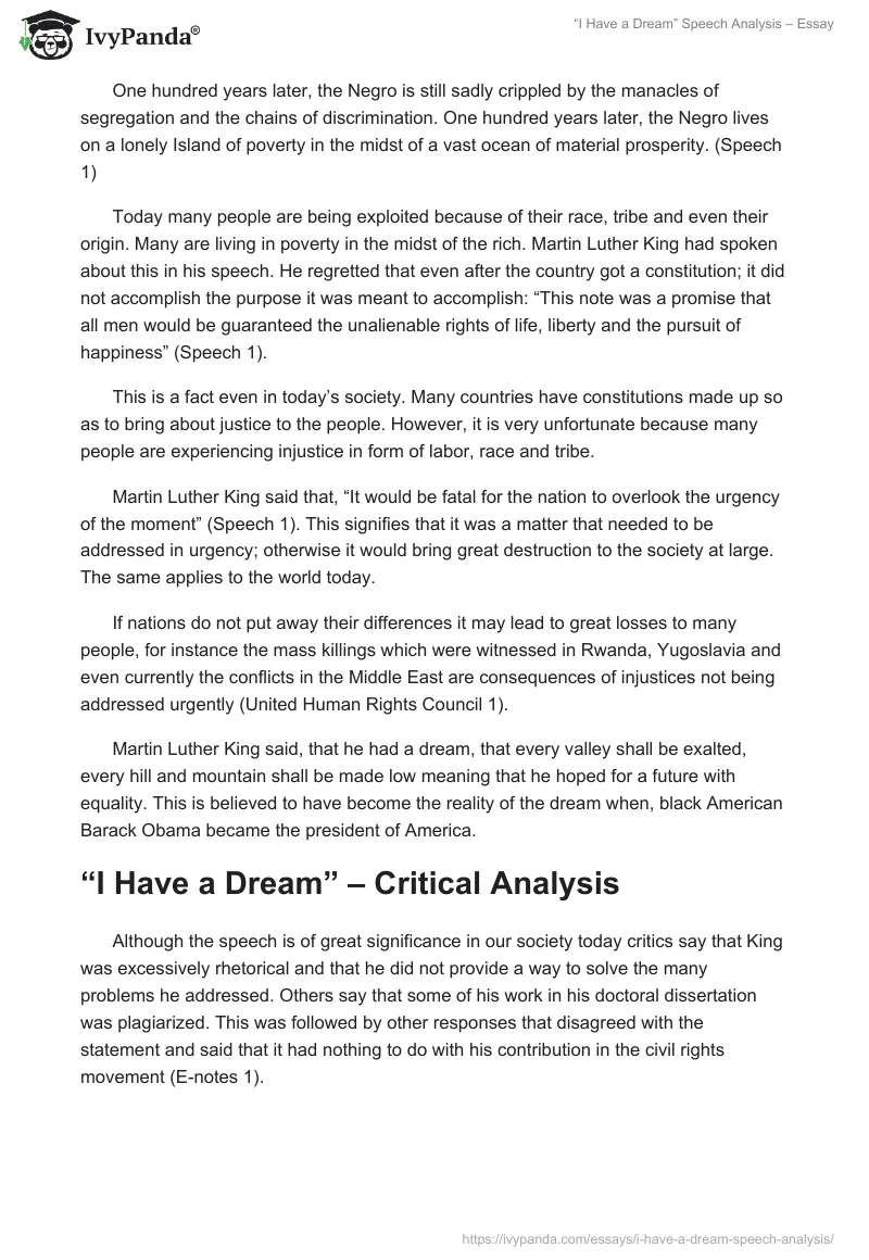 “I Have a Dream” Speech Analysis – Essay. Page 2