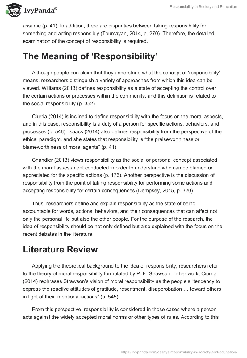 Responsibility in Society and Education. Page 2