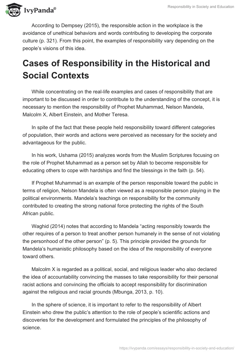 Responsibility in Society and Education. Page 5