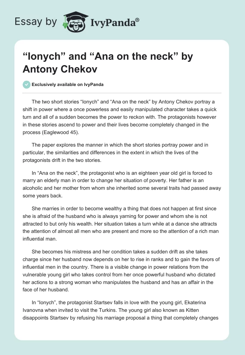 “Ionych” and “Ana on the neck” by Antony Chekov. Page 1