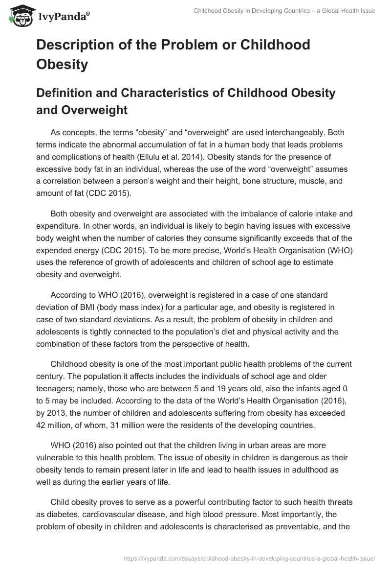 Childhood Obesity in Developing Countries – A Global Health Issue. Page 2