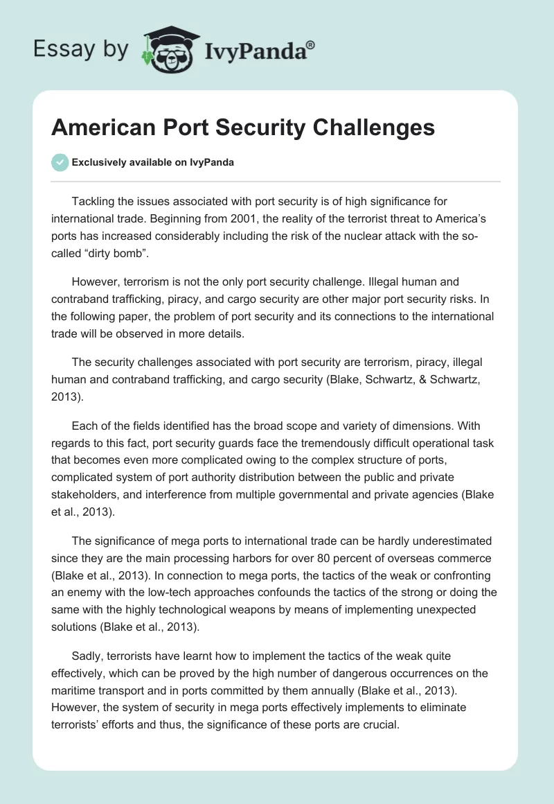 American Port Security Challenges. Page 1