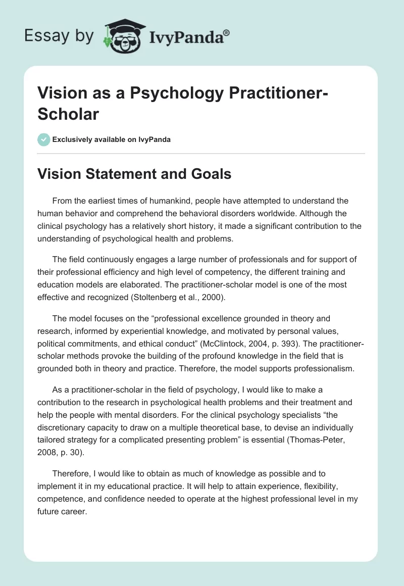 Vision as a Psychology Practitioner-Scholar. Page 1