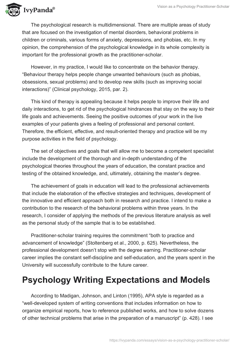 Vision as a Psychology Practitioner-Scholar. Page 2
