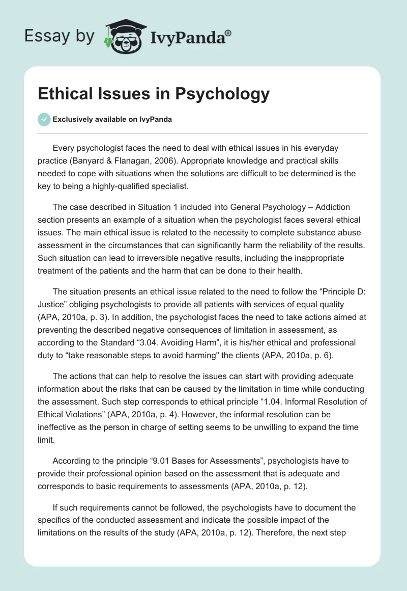 Ethical Issues in Psychology. Page 1