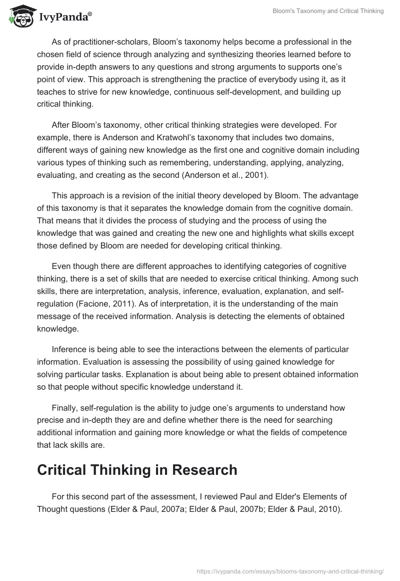 Bloom's Taxonomy and Critical Thinking. Page 2