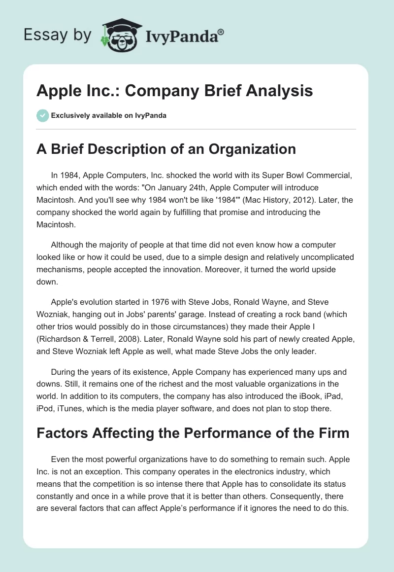 Apple Inc.: Company Brief Analysis. Page 1