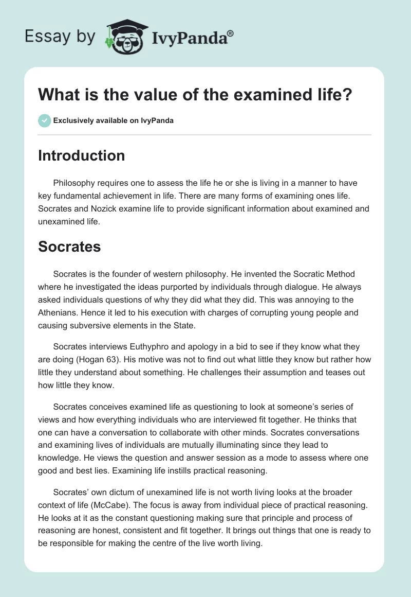 What is the value of the examined life?. Page 1