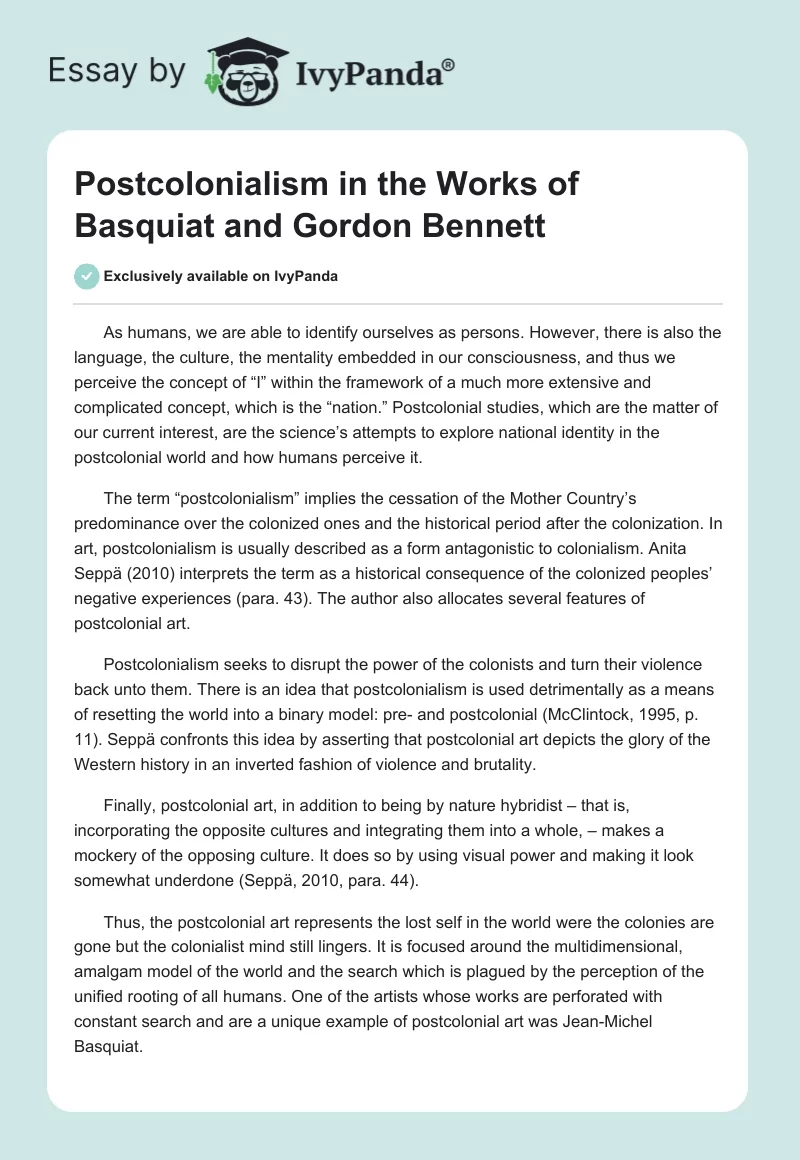 Postcolonialism in the Works of Basquiat and Gordon Bennett. Page 1