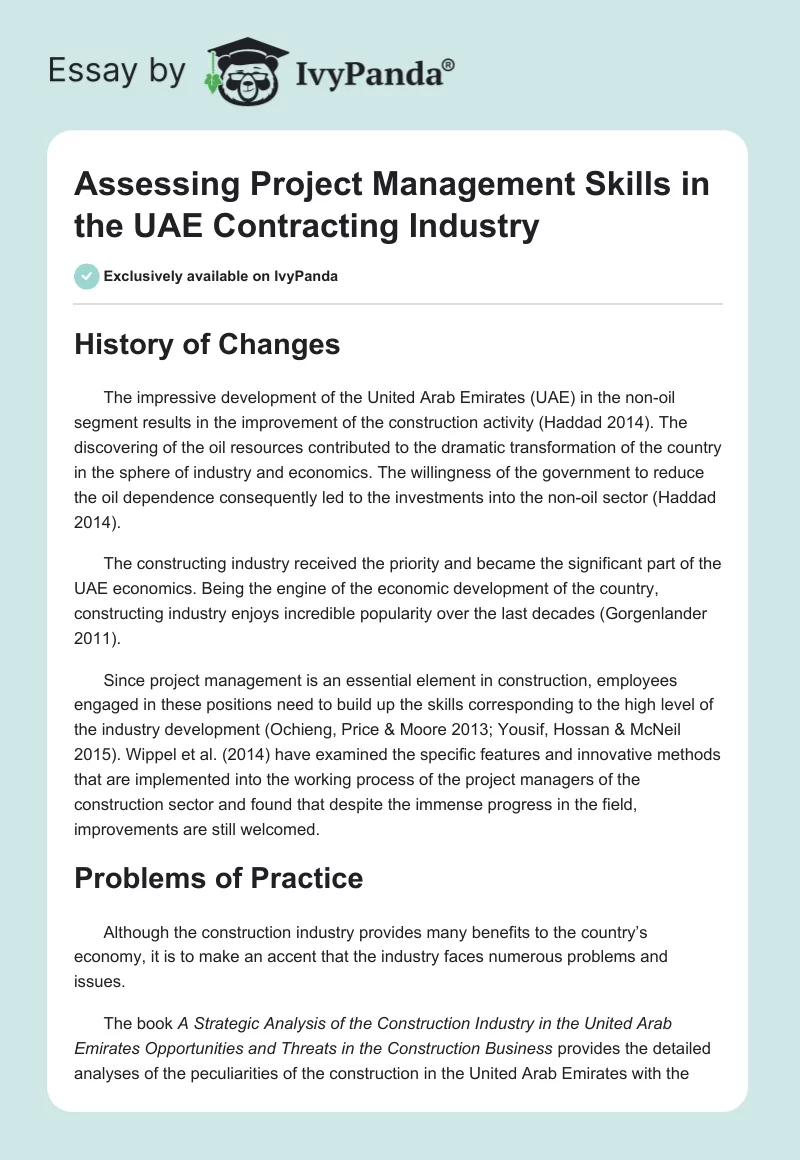 Assessing Project Management Skills in the UAE Contracting Industry. Page 1