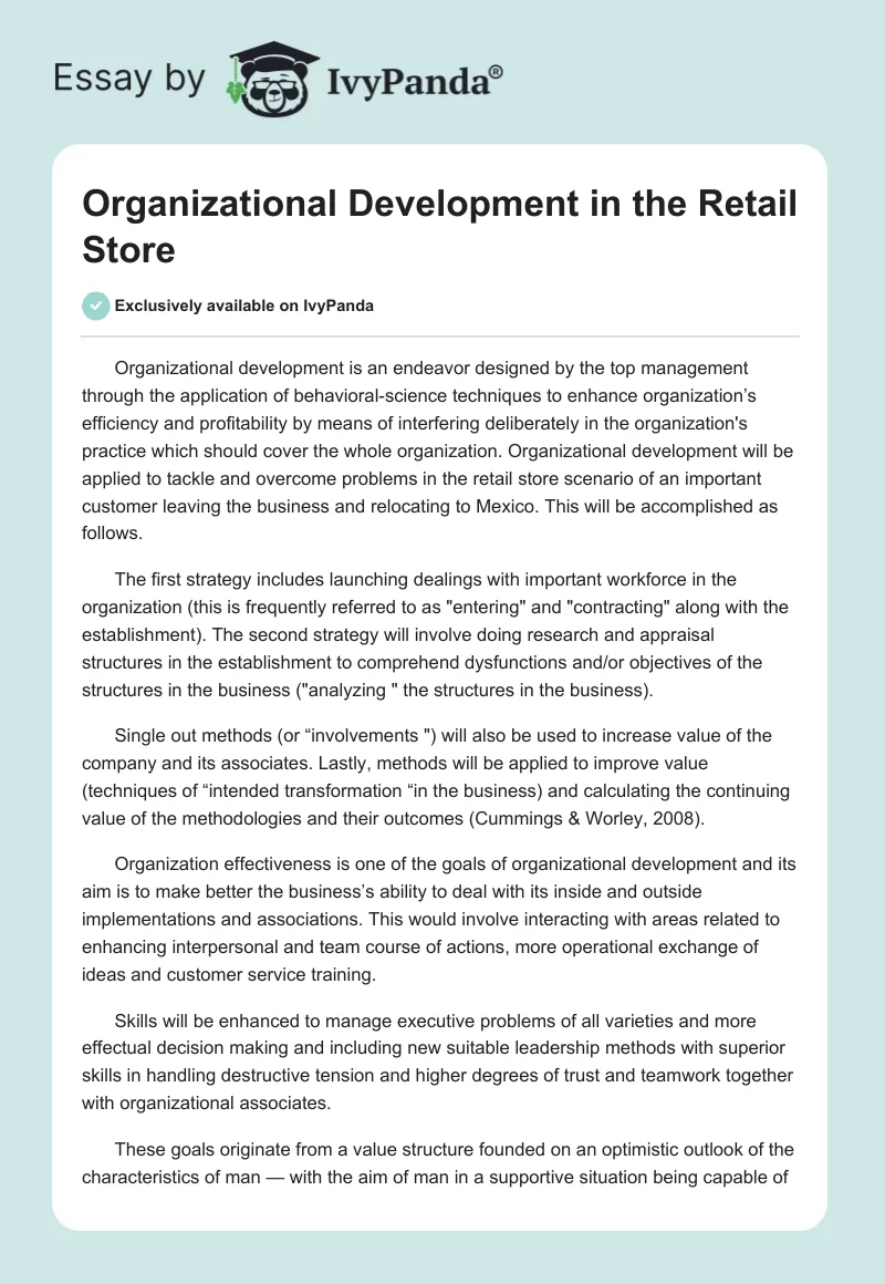 Organizational Development in the Retail Store. Page 1