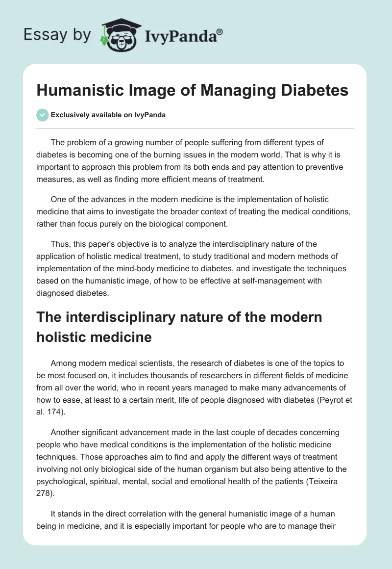 Humanistic Image of Managing Diabetes. Page 1
