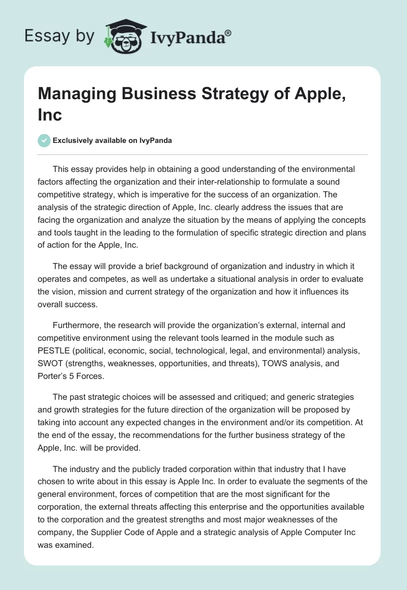 Managing Business Strategy of Apple, Inc.. Page 1