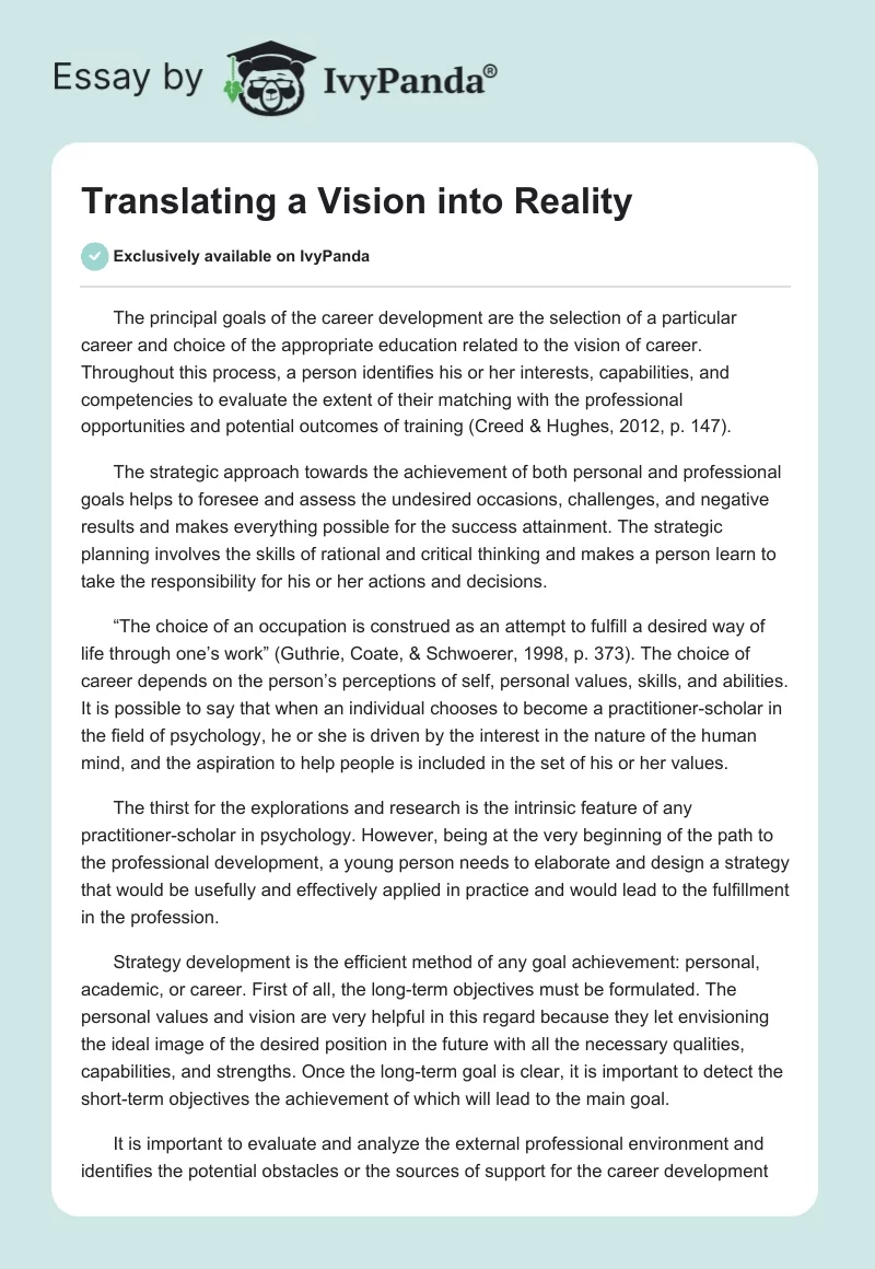 Translating a Vision into Reality. Page 1