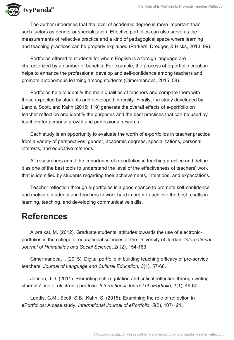 The Role of E-Portfolio to Promote Teacher Reflection. Page 2