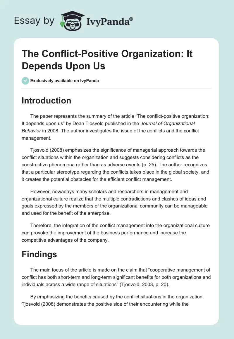 The Conflict-Positive Organization: It Depends Upon Us. Page 1
