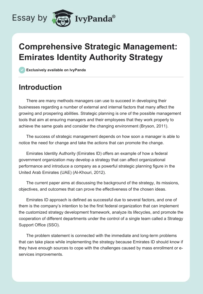 Comprehensive Strategic Management: Emirates Identity Authority Strategy. Page 1