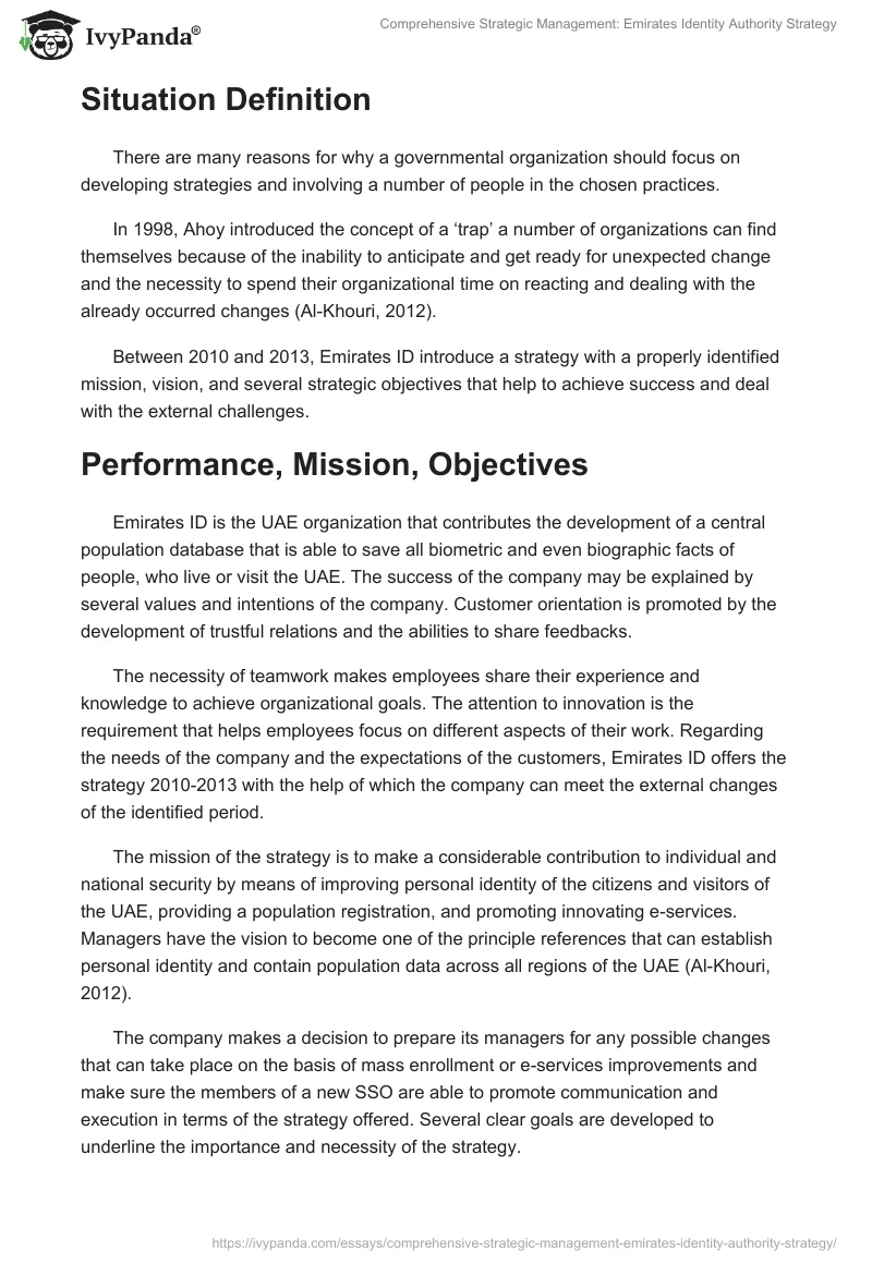 Comprehensive Strategic Management: Emirates Identity Authority Strategy. Page 2