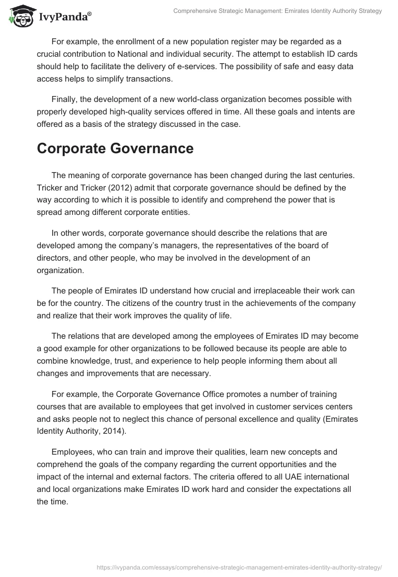 Comprehensive Strategic Management: Emirates Identity Authority Strategy. Page 3