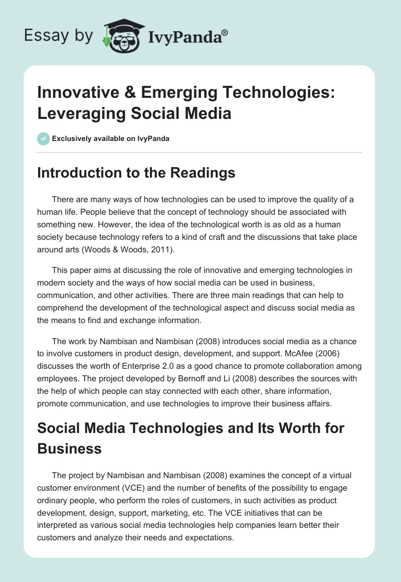 Innovative & Emerging Technologies: Leveraging Social Media. Page 1