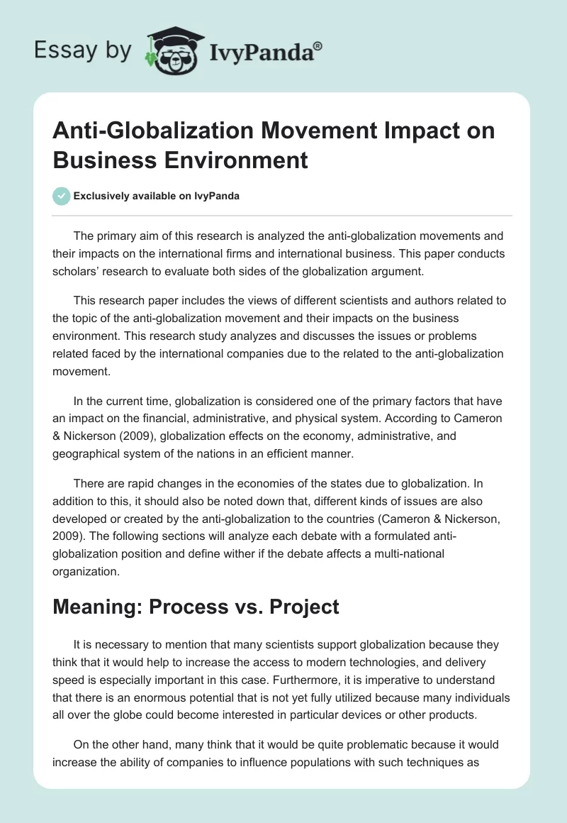 Anti-Globalization Movement Impact on Business Environment. Page 1