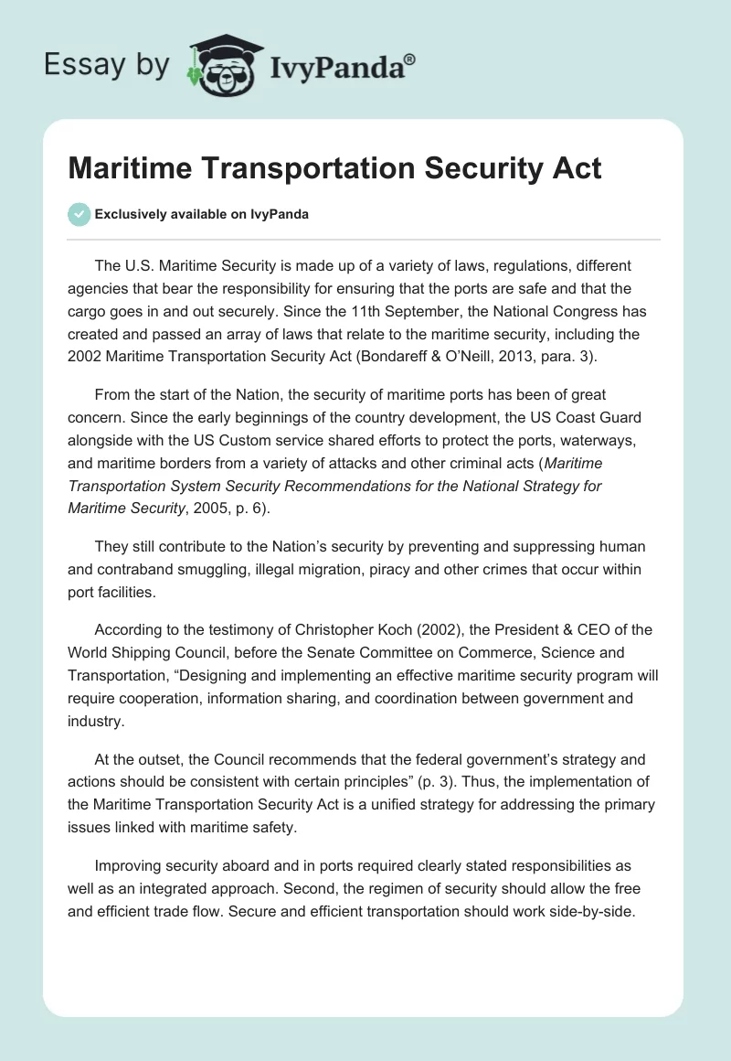 Maritime Transportation Security Act. Page 1