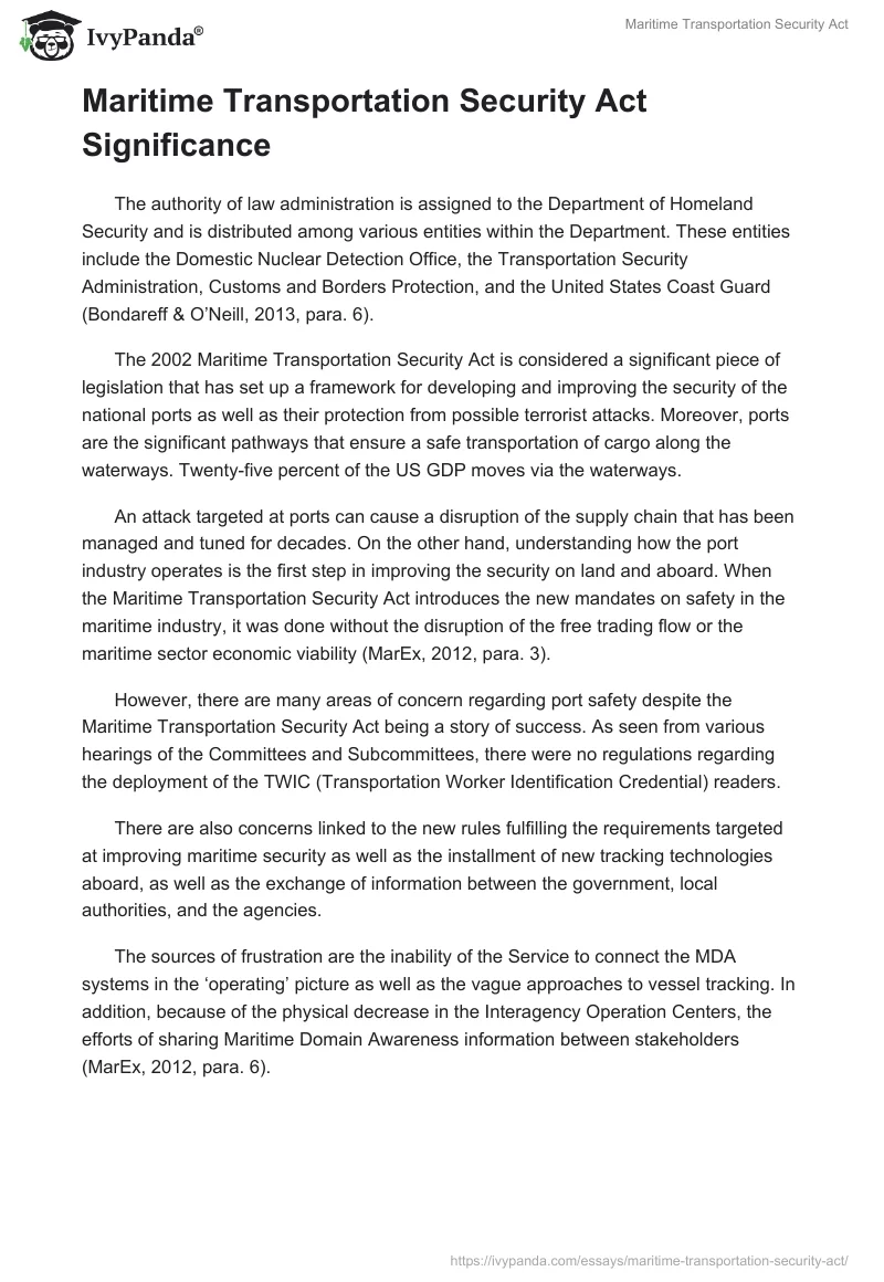 Maritime Transportation Security Act. Page 2