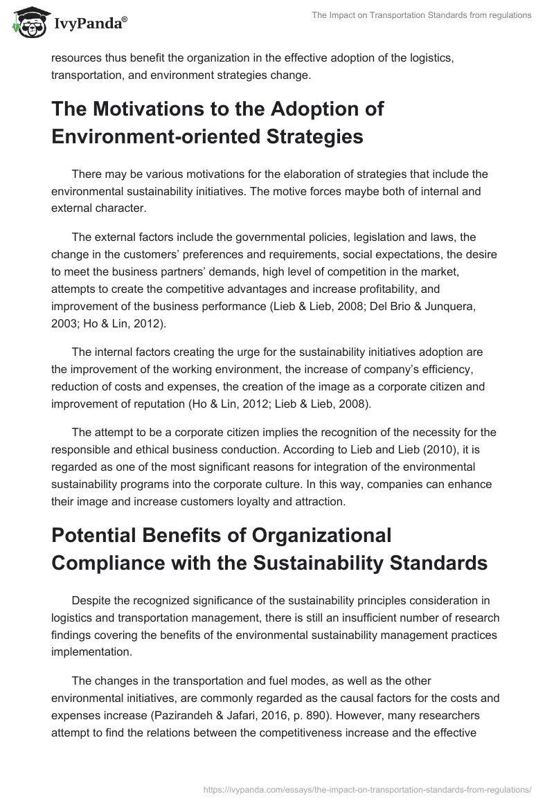 The Impact on Transportation Standards from regulations. Page 4
