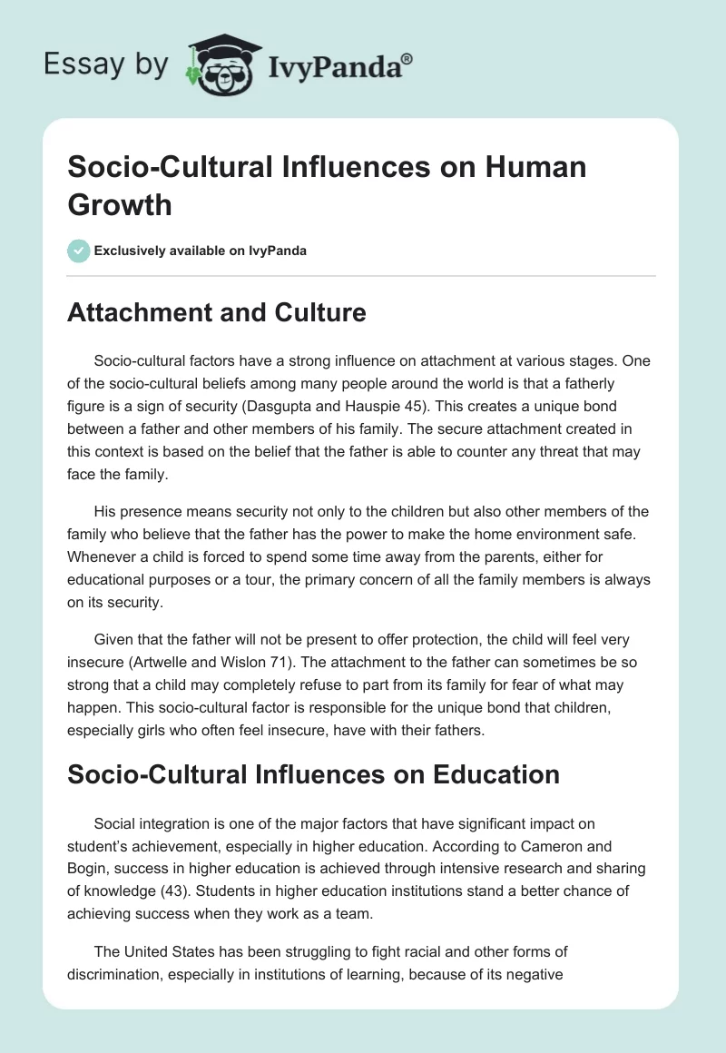 Socio-Cultural Influences on Human Growth. Page 1