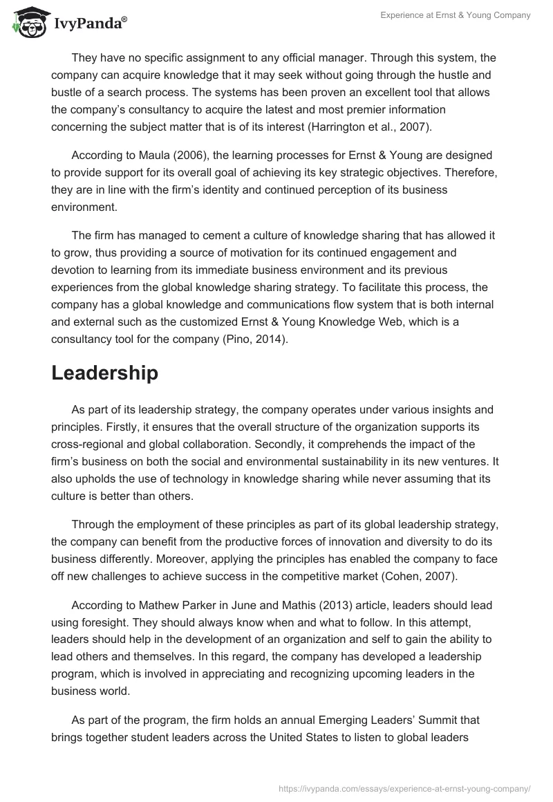 Experience at Ernst & Young Company. Page 2