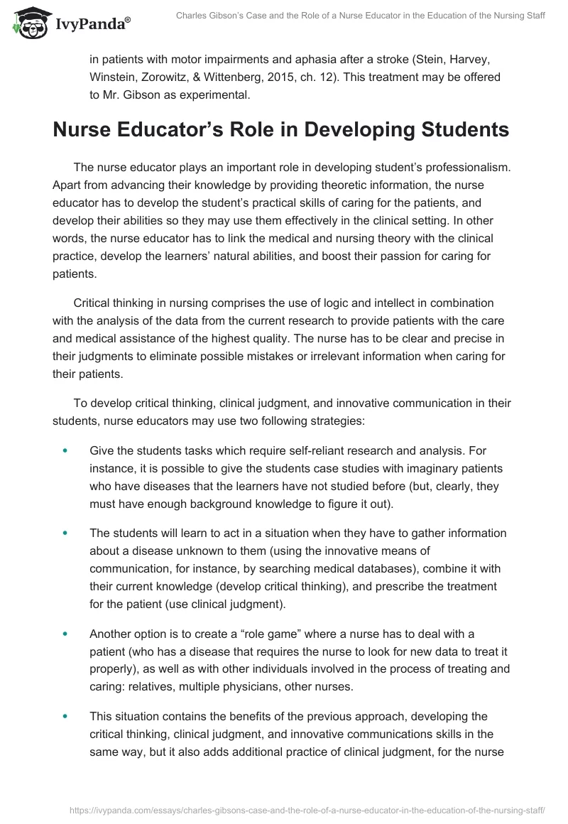 Charles Gibson’s Case and the Role of a Nurse Educator in the Education of the Nursing Staff. Page 5
