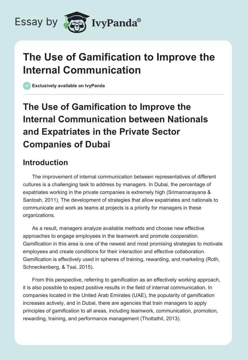The Use of Gamification to Improve the Internal Communication. Page 1